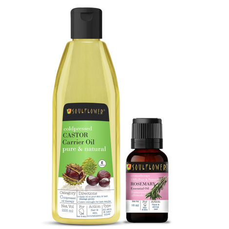 Buy Soulflower Coldpressed Castor Hair Oil (225ml) and Rosemary Essential Oil (15ml) Pack of 2-Purplle