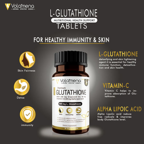 Volamena Premium Glutathione with 500 mg L-Glutathione 30 Tablets