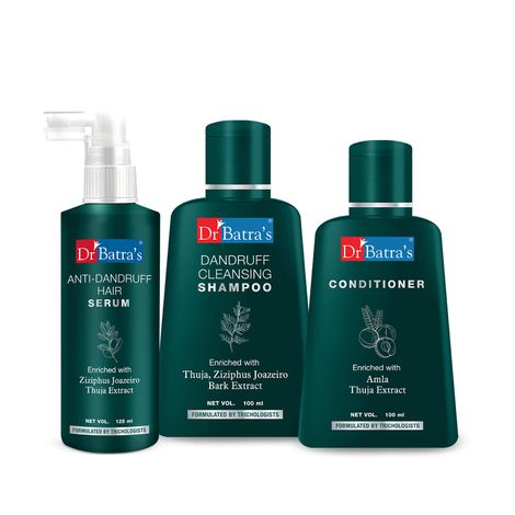 Buy Dr Batra's Dandruff cleansing Shampoo 100 ml, Conditioner 100 ml and Anti Dandruff Hair Serum 125ml (Pack of 3 Men and Women)-Purplle