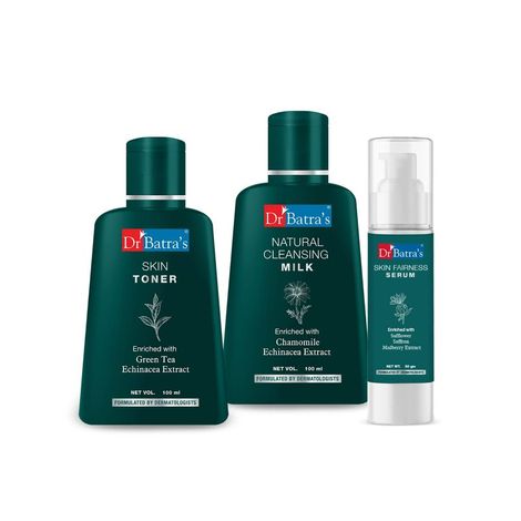 Buy Dr Batra's Skin Toner - 100 ml, Natural Cleansing Milk - 100 ml and Skin Fairness Serum - 50 g (Pack of 3 for Men and Women)-Purplle