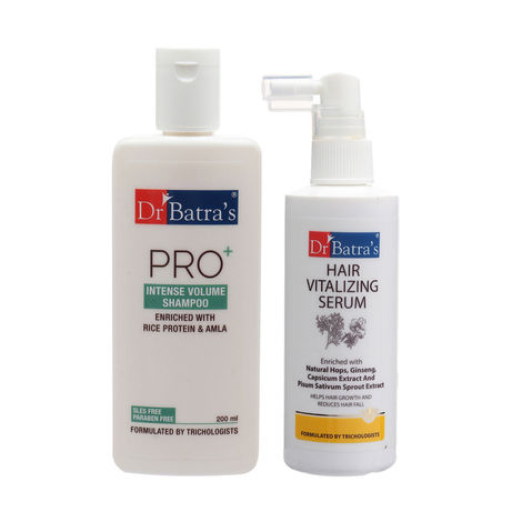 Buy Dr Batra's Hair Vitalizing Serum 125ml and Pro+ Intense Volume Shampoo - 200 ml (Pack of 2 Mena and Women)-Purplle