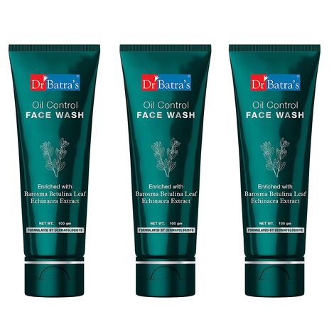 Buy Dr.Batra`s Oil Control Face Wash Sulphate, Silicone & Soap Free Enriched With Barosma Betulina Leaf & Echinancea Extract For Oil Free & Clear Skin - 100 gm (Pack of 3)-Purplle