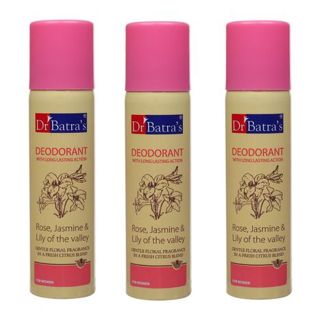 Buy Dr Batra's Deodarant With Long Lasting Action Rose, Jasmine & Lily Of The Valley - 100 gm (Pack of 3)-Purplle
