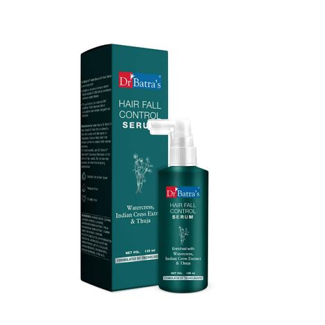 Buy Dr.Batra`s Hair Fall Control Serum. Controls hair fall. Strengthens hair from the root. Increases hair volume. Enriched with Thuja, Watercress, Indian Cress, Henna, Amla extracts. Suitable for men, women. 125 ml.-Purplle