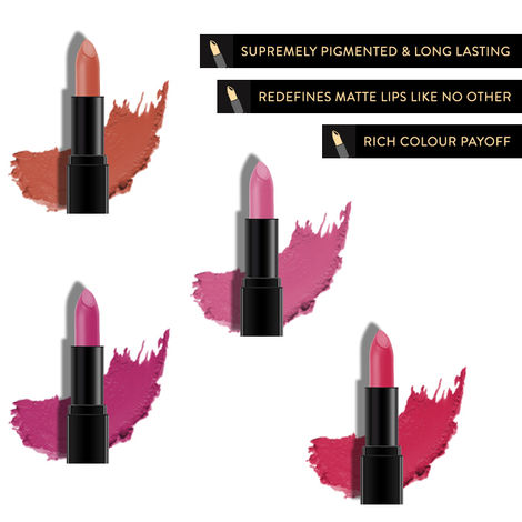 Buy Purplle Ultra HD Matte Mini Lipstick, For Wheatish Skin Pack of 4 - Kit 4 (1.5 g X 4)-Purplle