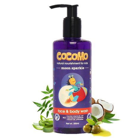 Buy Cocomo Natural Aloe Vera & Coconut Oil Kids Face & Body Wash, Floral Fragrance, Moisture-Rich | Moon Sparkle 300 ml (Age: 4+)-Purplle