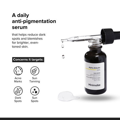 Buy Minimalist 2% Alpha Arbutin Face Serum for Pigmentation, Acne Marks & Dark Spots Removal With Hyaluronic Acid , 30 ml-Purplle