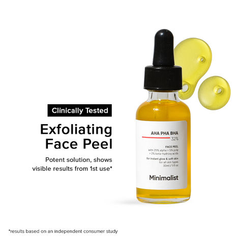 Buy Minimalist 32% Face Peel AHA 25% + PHA 5% + BHA 2% Peeling Solution for Glowing Skin, Smooth Texture & Pore Cleansing , 30 ml-Purplle