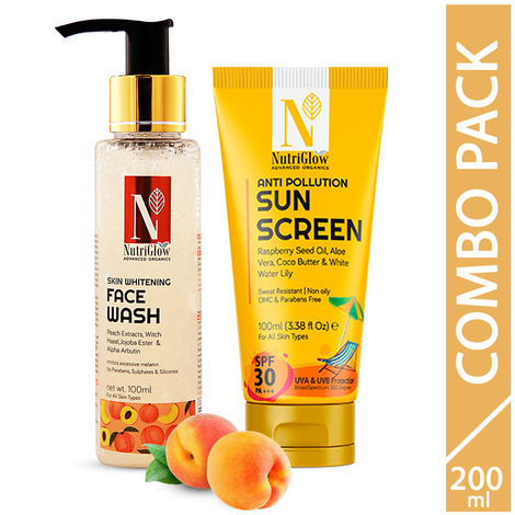 Buy NutriGlow Advanced Organics Skin Whitening Face Wash (100 ml) & Sun Screen SPF 50 (100 ml) For Graceful & Glowing Skin-Purplle