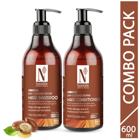 Buy NutriGlow Advanced Organics Dry and Damage Repair Hair Shampoo (300 ml) & Hair Conditioner(300 ml) For Moisture Lock Formulation-Purplle