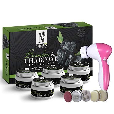 Buy NutriGlow NATURAL'S Bamboo & Charcoal Facial Kit (260gm) With 5-in-1 Face Massager For Removes Blackheads-Purplle