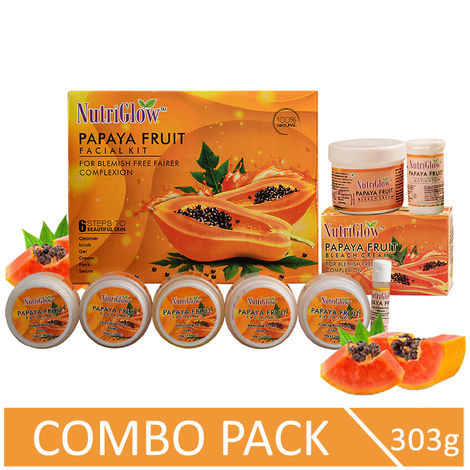 Buy NutriGlow Papaya Fruit Facial Kit (260 gm) & Bleach Cream (43 gm) For Blemish Free Fairer Complexion-Purplle