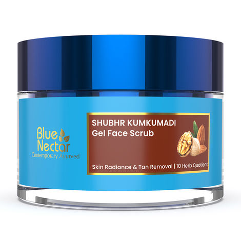 Buy Blue Nectar Almond Oil and Walnut Gel Face Scrub for Deep exfoliation Tan removal and Glowing Skin (50 gm, 10 Herbs)-Purplle