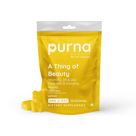 Buy Purna Gummies Vitamin C Lemon Gummies with Vitamin D3, and Zinc, for Immunity & Clear Skin, 30 Gummy Bears-Purplle