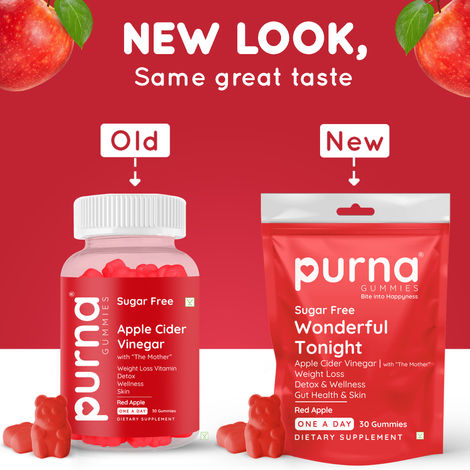 Buy Purna Gummies Sugar Free Apple Cider Vinegar for Adults & Kids - Better Digestion & Clear Skin, 30 Gummy Bears-Purplle