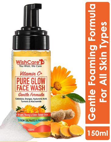 Buy WishCare® Vitamin C+ Pure Glow Face Wash- With Vitamin C, Hyaluronic Acid, Niacinamide, Oranges, Calendula & Turmeric - For Bright, Young and Even Toned Skin (150 ml)-Purplle