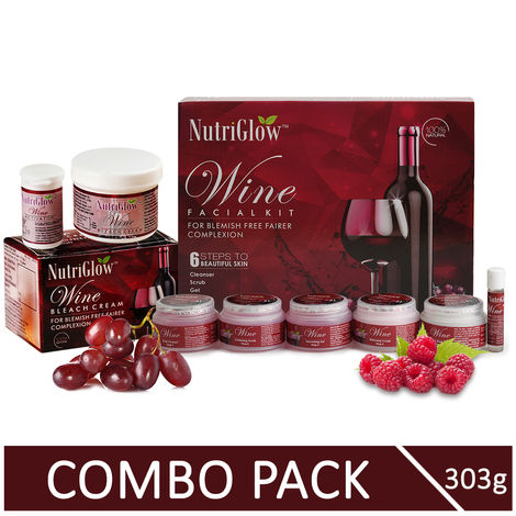 Buy NutriGlow Wine Facial Kit (260 gm) & Bleach Cream (43 gm) For Blemish Free Fairer Complexion-Purplle