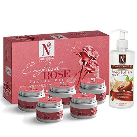 Buy NutriGlow NATURAL'S English Rose Facial Kit (260gm) With Shea Butter Body Lotion (500ml) For Radiant Glow-Purplle