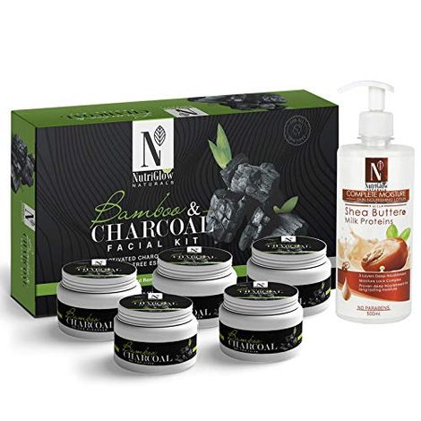Buy NutriGlow NATURAL'S Bamboo Charcoal Facial Kit (260gm) With Shea Butter Body Lotion (500ml) For All Skin Types-Purplle