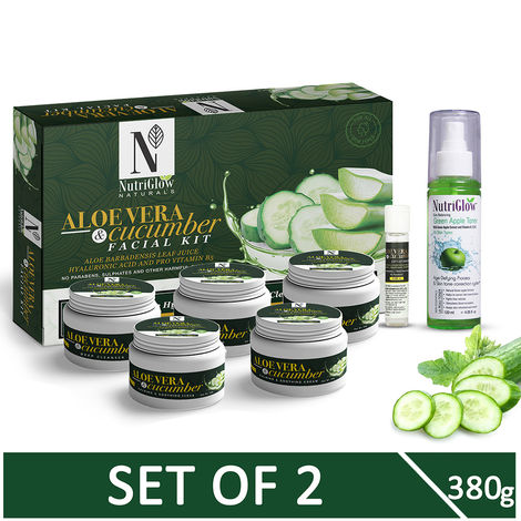 Buy NutriGlow NATURAL'S Aloe Vera & Cucumber Facial Kit (260 gm) & Green Apple Toner (120 ml) For Skin Tone Correction-Purplle
