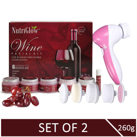 Buy NutriGlow Wine Facial Kit For Blemish Free Fairer Complexion (260 gm) With 5-in-1 Face Massager-Purplle
