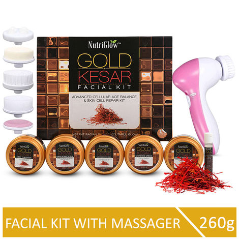 Buy NutriGlow Gold Kesar Facial Kit For Instant Radiant Shine (260 gm) With 5-in-1 Face Massager-Purplle