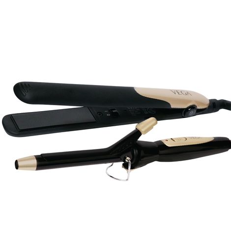 Buy VEGA Miss Dazzle Styling Set, Hair Straightener With Ceramic Coated Plates & 19 Mm Barrel Hair Curler Combo (VHSS-02), Black-Purplle