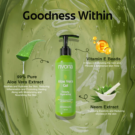 Rivona Naturals 99% Pure Aloe Vera Gel For Face,Hair, Skin & Nail |  Moisturizing, Soothing & Hydrating | Multipurpose Gel |100% Natural extract  | Dermatologically Tested |All Skin types 125 ml