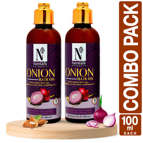 Buy NutriGlow NATURAL'S Set of 2 Onion Hair Oil For Hair Re-Growth/ Damage Hair, 100 ml each-Purplle