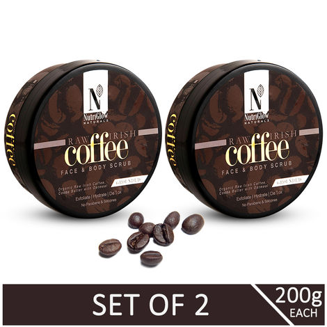 Buy NutriGlow NATURAL'S Set of 2 Raw Irish Coffee Face & Body Scrub With Cocoa Butter and Oatmeal, 200gm each-Purplle