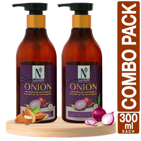 Buy NutriGlow NATURAL'S Set of 2 Onion Hair Shampoo With Onion Seed Oil, Tea Tree & Bhringraj, 300 ml each-Purplle