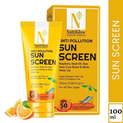 Buy NutriGlow Advanced Organics Anti-Pollution Sun Screen SPF 50 PA+++ For Sun Protection, 100 ml-Purplle