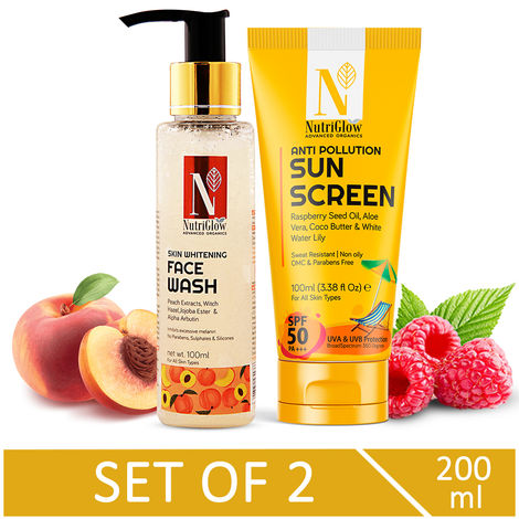 Buy NutriGlow Advanced Organics Combo of 2 Sun Screen SPF 50 & Skin Whitening Face Wash For Whitening Effect, 100 ml each-Purplle
