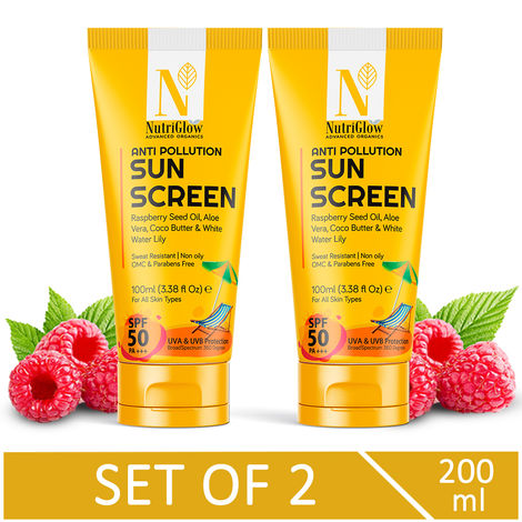 Buy NutriGlow Advanced Organics Set of 2 Sun Screen SPF 50 PA+++ For Sweat Resistant, 100 ml each-Purplle