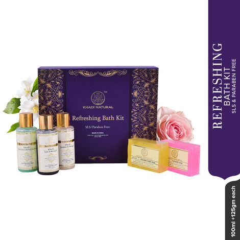 Buy Khadi Natural Ayurvedic Refreshing Bath Kit (300 ml+250 gm)-Purplle