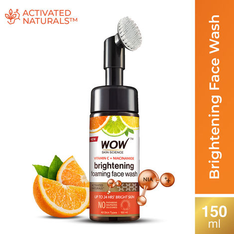 Buy WOW Skin Science Vitamin C Foaming Face Wash for Skin Brightening,A Age Spots And reduce fine linesA - with Built-In Face Brush - 100 ml + 50 ml = 150 ml-Purplle