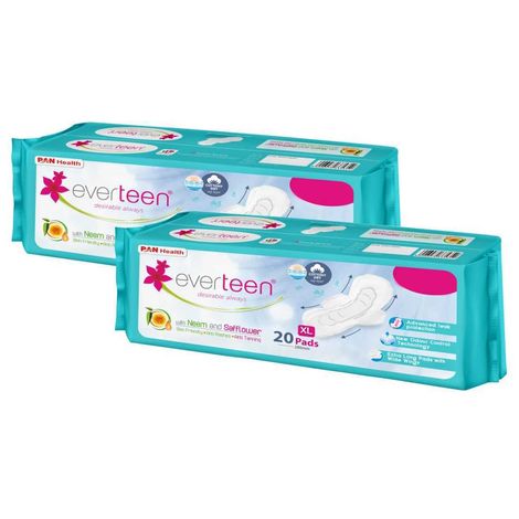 Buy Everteen xl cottony-dry sanitary pads with neem & safflower for women - 2 packs (40paads-280mm) (40pcs)-Purplle