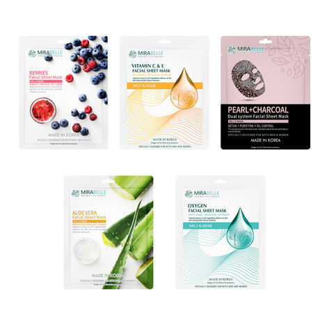 Buy MIRABELLE COSMETICS KOREA Lighter skin Facial Sheet Mask ( Pack of 5 )-Purplle