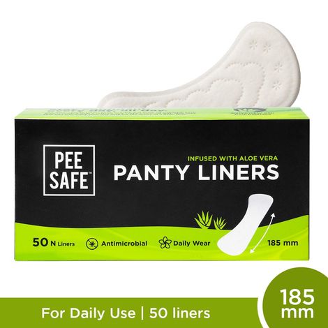 Buy Pee Safe Aloe Vera Panty Liners (Pack of 50 Liners) | Curvy Design For Extra Comfort | Cottony-Soft Surface With 185 mm Wide Optimal Coverage-Purplle