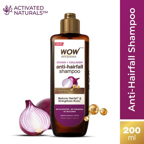 Buy WOW Skin Science Onion & Collagen Anti-Hairfall Shampoo | Reduces Hairfall | Strengthens Roots | Nourishes Scalp | Prevents Breakage | Enhances Hair Thickness and Shine| New & Improved Formulation- 200 ml-Purplle