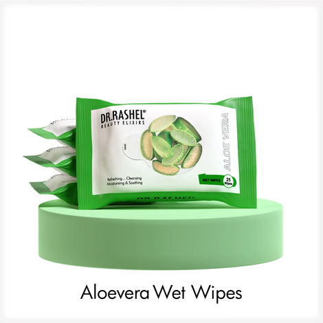 Buy Dr.Rashel Aloevera Wet Wipes Refreshing Cleansing Moisturising and Soothing Face Wipes (25 Wipes)-Purplle