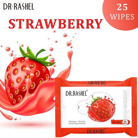 Buy Dr.Rashel Strawberry Wet Wipes Refreshing Cleansing Moisturising and Soothing Face Wipes (25 Wipes)-Purplle