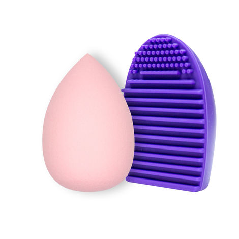 Buy Beautiliss Professional Beauty Blender Makeup Puff Sponge & Silicon Makeup Brush Cleaner set (color may vary)-Purplle