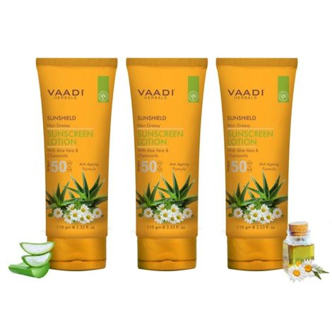 Buy Vaadi Herbals Value Pack Of 3 Sunscreen Lotion Spf-50 With Aloe Vera & Chamomile (110 ml * 3)-Purplle