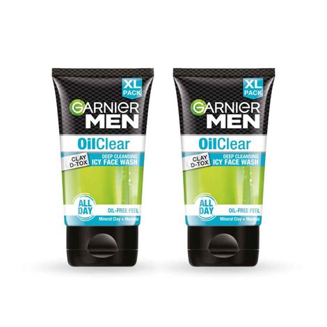 Buy Garnier Men Oil Clear Deep Cleansing Face Wash, Mineral Clay and Menthol Deep Cleansing Face Wash for Oil Free Feels, Suitable for all Skin Types, 150g x2 (Pack of 2)-Purplle