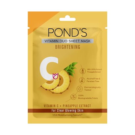 Buy POND'S Vitamin C Brightening Clear Glowing Skin, 100% Natural Pineapple Sheet Mask, 25 ml-Purplle
