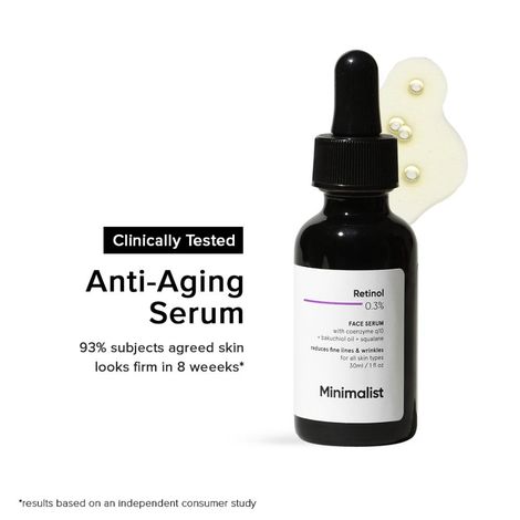 Buy Minimalist 0.3% Retinol face Serum with coenzyme q10 + Bakuchiol oil + squalance, Reduces fine lines & Wrinkles for all skin types, 30 ml-Purplle