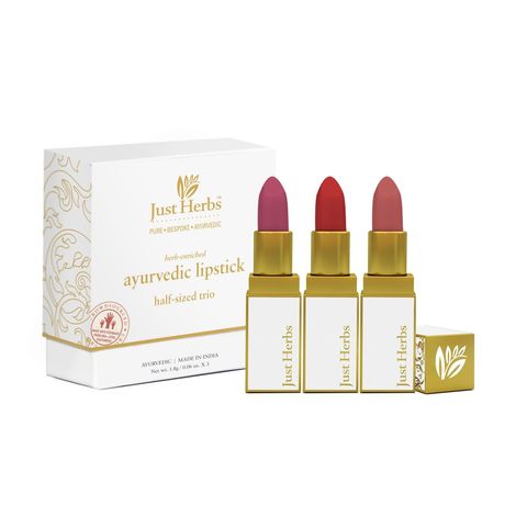 Buy Just Herbs Ayurvedic Creamy Matte Half-Size Lipstick Kit - Peachy Pink, Burnt Red & Peachy Coral (Set of 3)-Purplle
