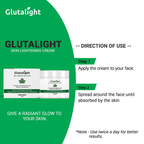 Glutalight Glutathione, Vitamin C, Kojic Acid Skin Brightening & Lightening  Cream 50g, No Parabens, No Sulphates, No Silicone