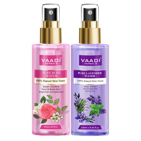 Buy Vaadi Herbals Pack of 2 - Rose Water & Lavender Water - 100% Natural & Pure (250 ml x 2)-Purplle